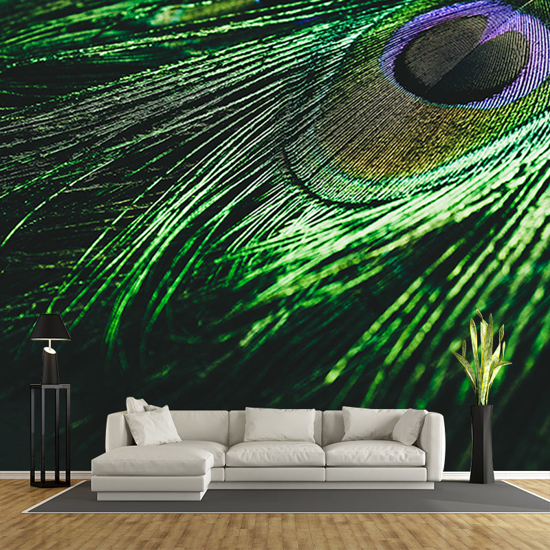 Decorative Wall Mural Peacock Feather Printed Sitting Room Wall Mural