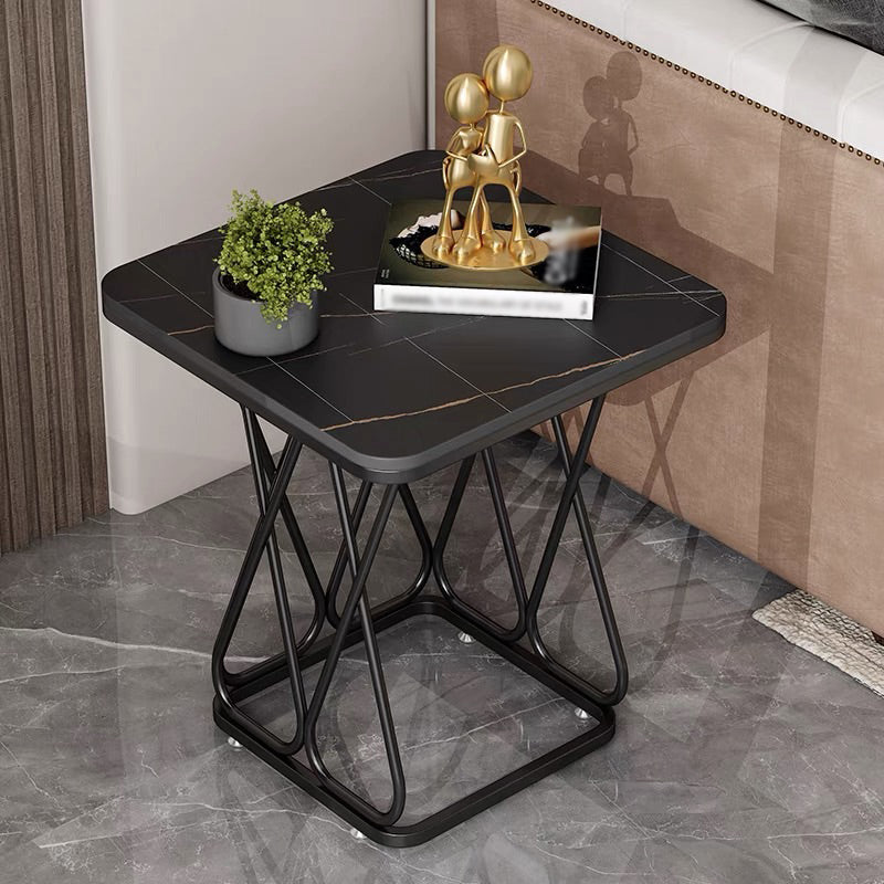 Frame Base Square in Shape with Rock Plate Mesa and Iron Art Side Table