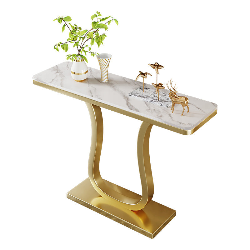 Contemporary Slate Rectangle Console Table Gold Frame Accent Table