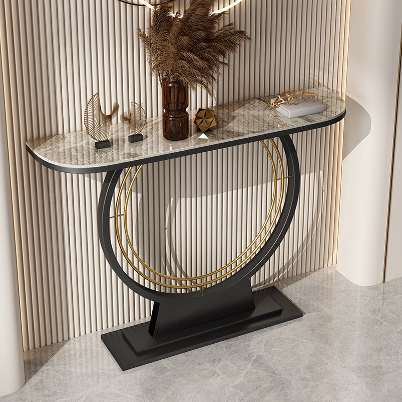 Glam Scratch Resistant Half Moon Slate Hall Pedestal Console Table