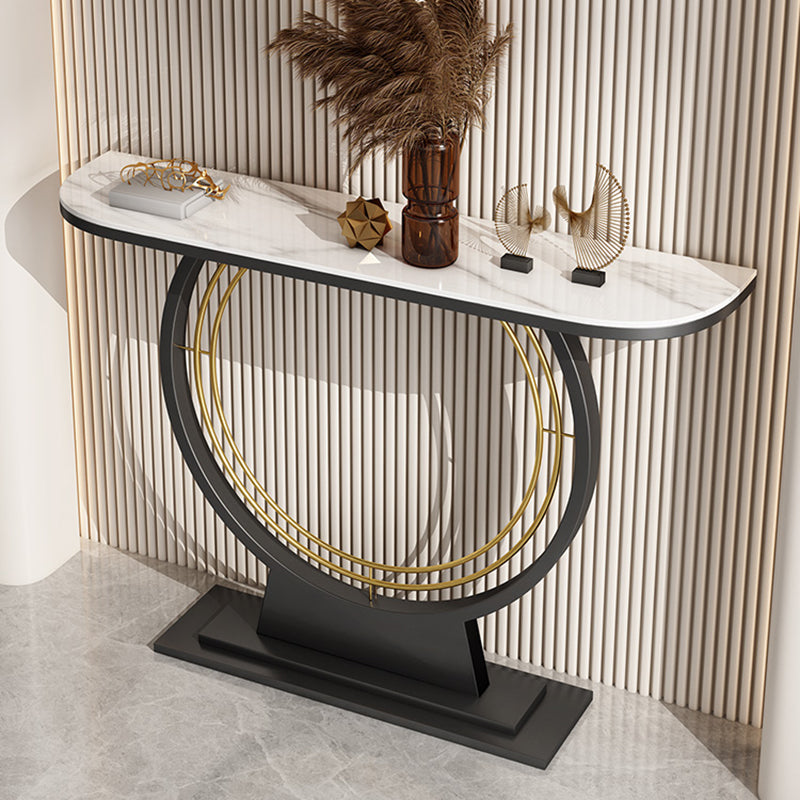 Glam Scratch Resistant Half Moon Slate Hall Pedestal Console Table