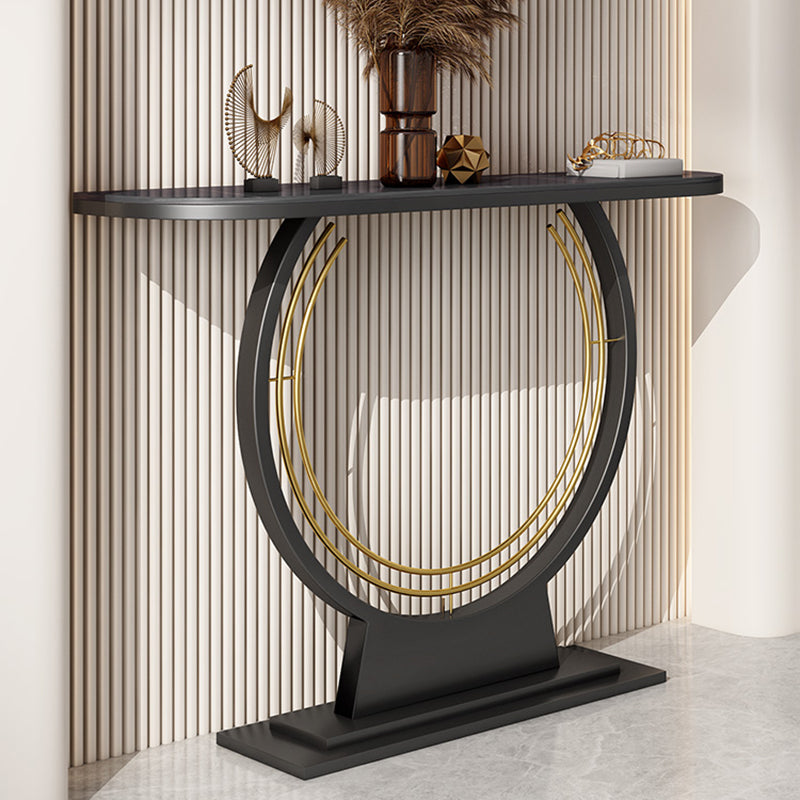 Glam Scratch Resistant Half Moon Slate Hall Pedestal Console Table