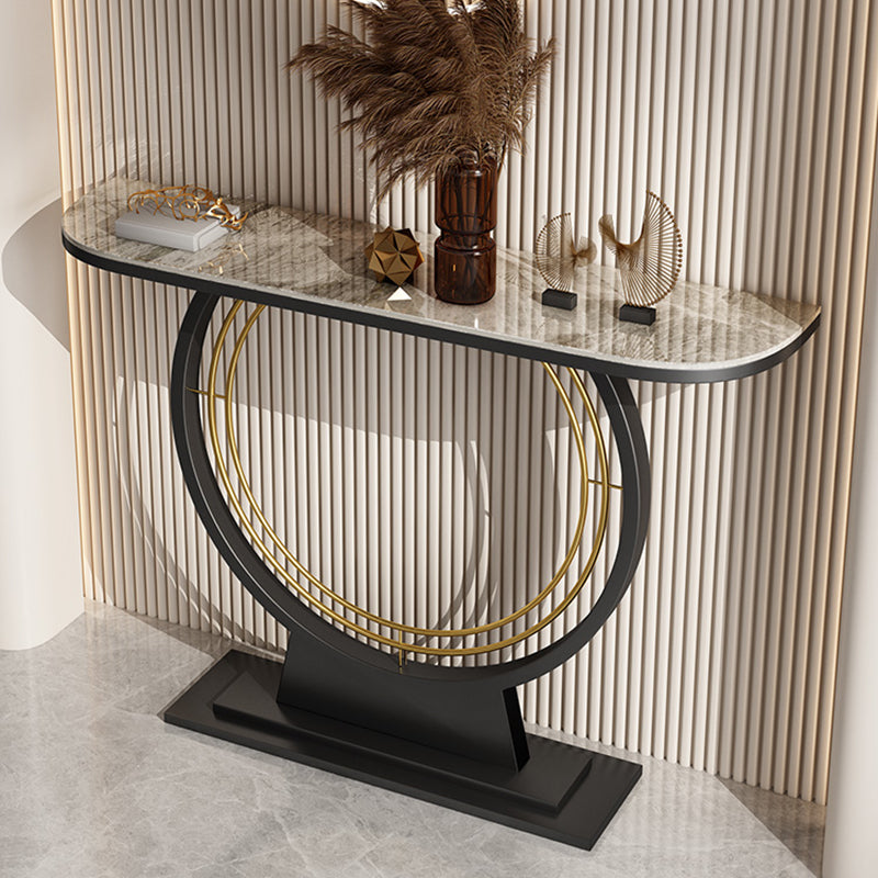 Glam Scratch Resistant Half Moon Slate Hall Pedestal Console Table