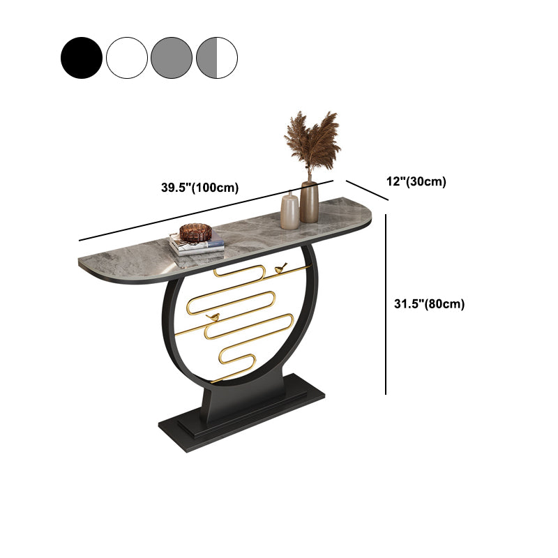 Glam Stain Resistant Half Moon Slate Hall Pedestal Console Table