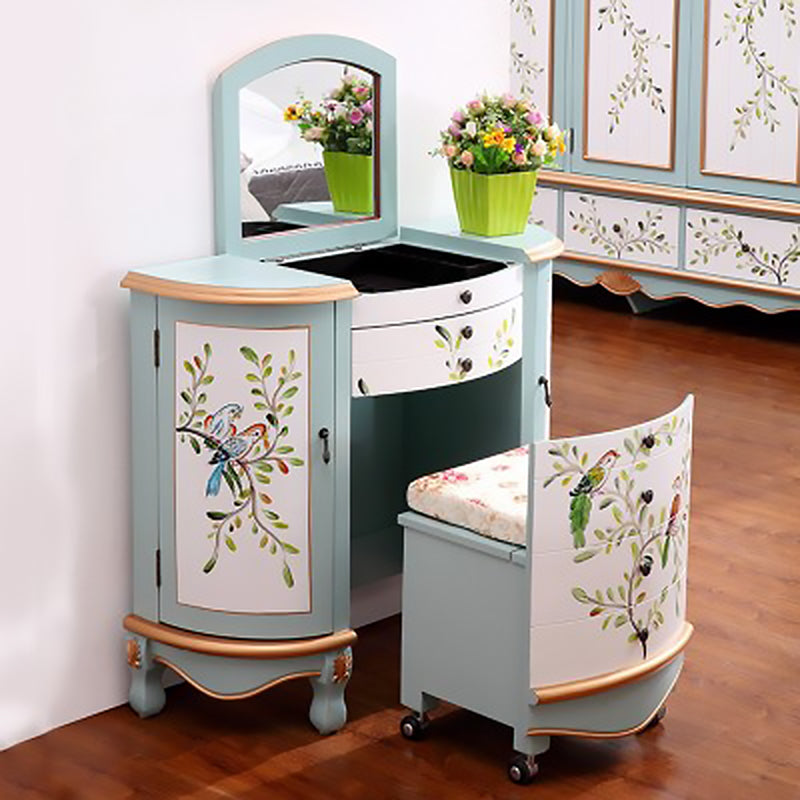 Victorian Style 31.8" Height 2 Drawers Vanity Set with Stool and Mirror