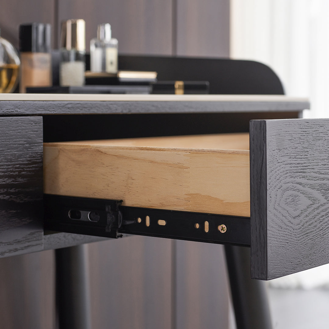 Contemporary Stone Vanity, 2 Storage Drawers With Stool, Black/White