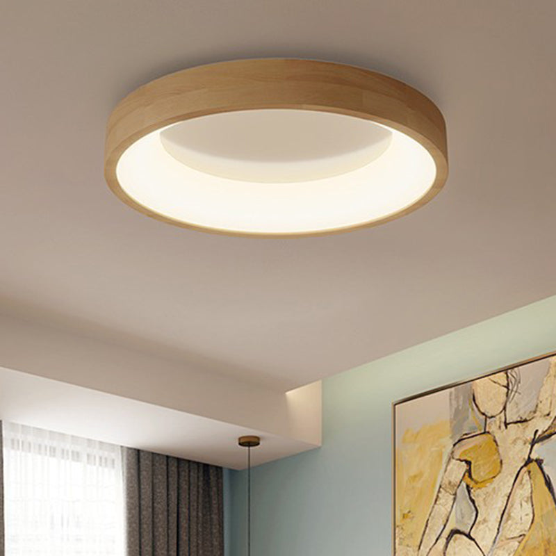 Wood Round Shape Flush Mount Light Modern Style 1-Light Flush Mount Ceiling Light in Brown