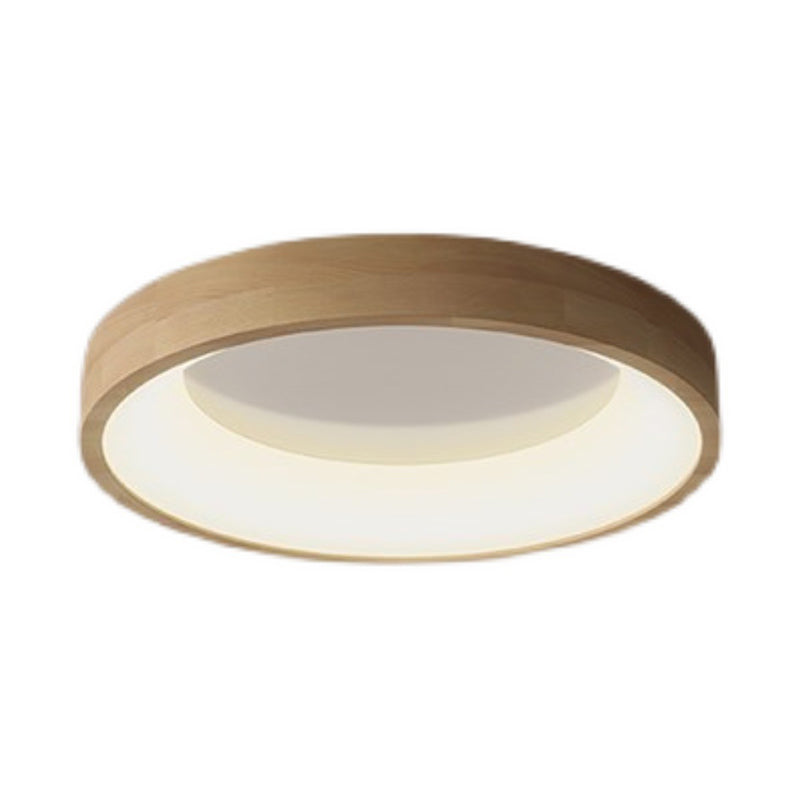 Wood Round Shape Flush Mount Light Modern Style 1-Light Flush Mount Ceiling Light in Brown