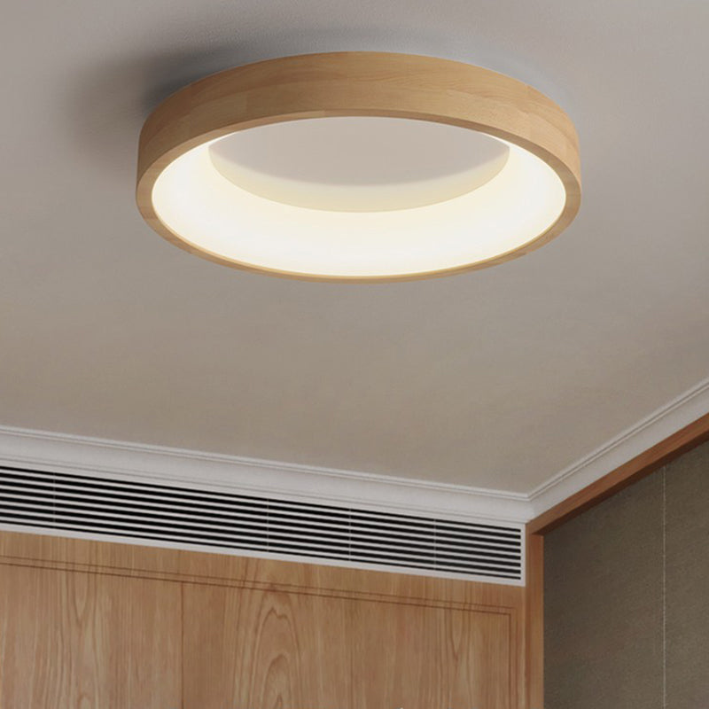 Wood Round Shape Flush Mount Light Modern Style 1-Light Flush Mount Ceiling Light in Brown