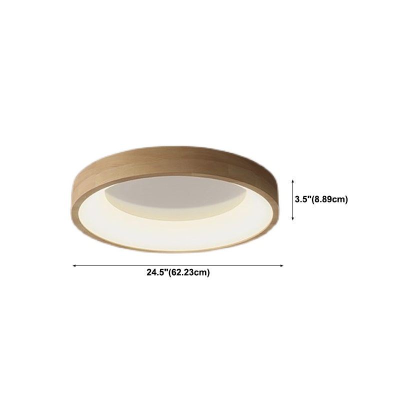 Wood Round Shape Flush Mount Light Modern Style 1-Light Flush Mount Ceiling Light in Brown