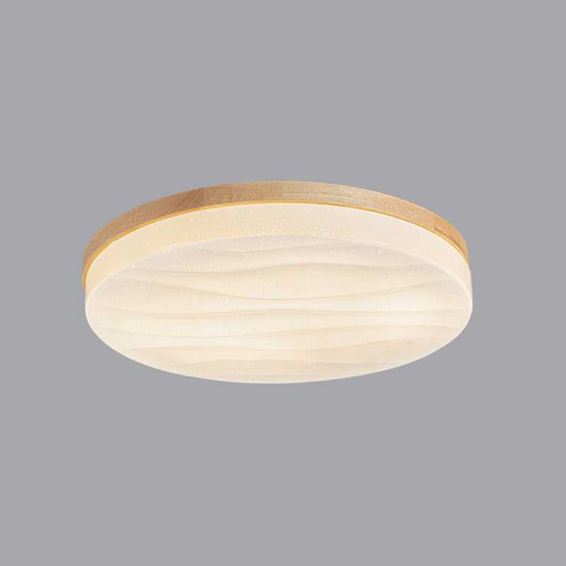 Wood Round Flush Mount Light Modern 1-Light Flush Mount Ceiling Light in Brown