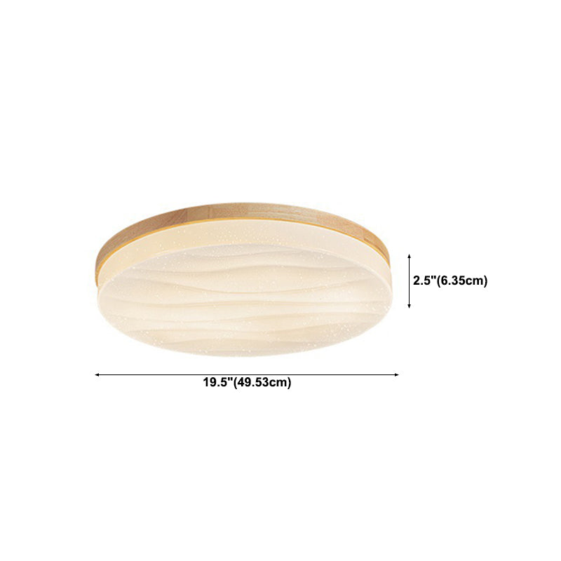 Wood Round Flush Mount Light Modern 1-Light Flush Mount Ceiling Light in Brown