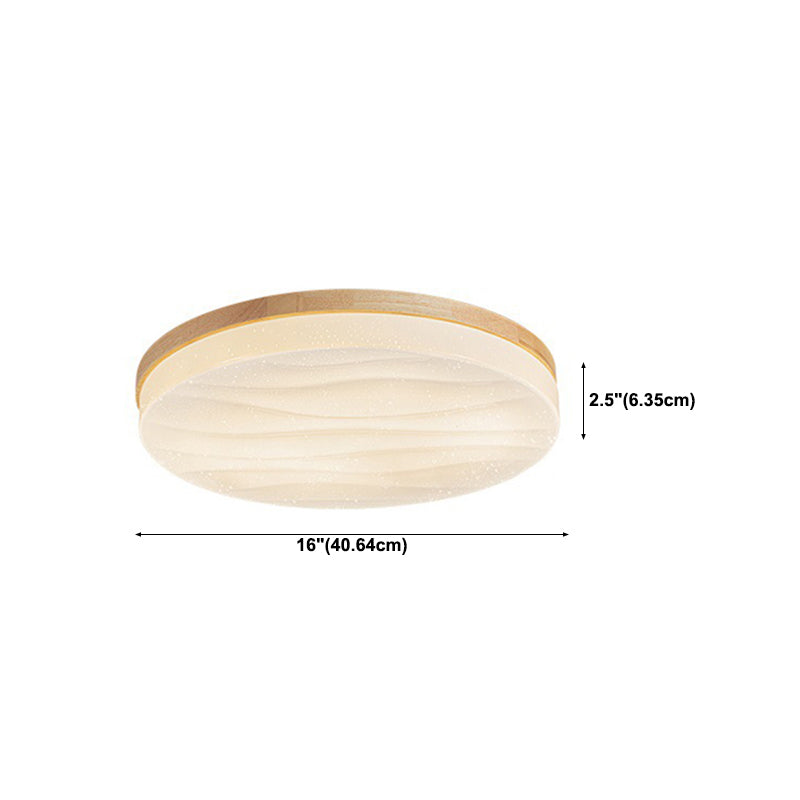 Wood Round Flush Mount Light Modern 1-Light Flush Mount Ceiling Light in Brown