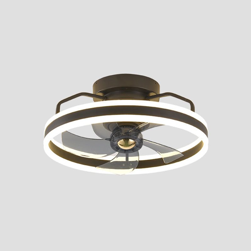 Metal Round Shape Ceiling Fans Light Modern 1-Light Flush Mount Ceiling Fan Light