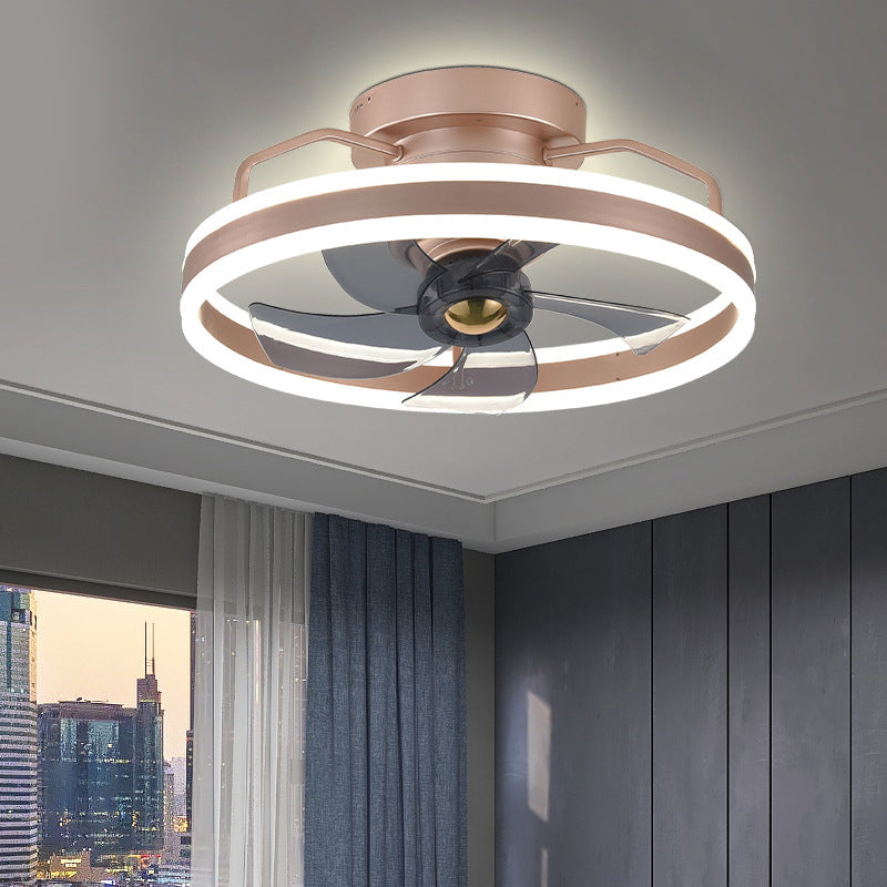 Metal Round Shape Ceiling Fans Light Modern 1-Light Flush Mount Ceiling Fan Light