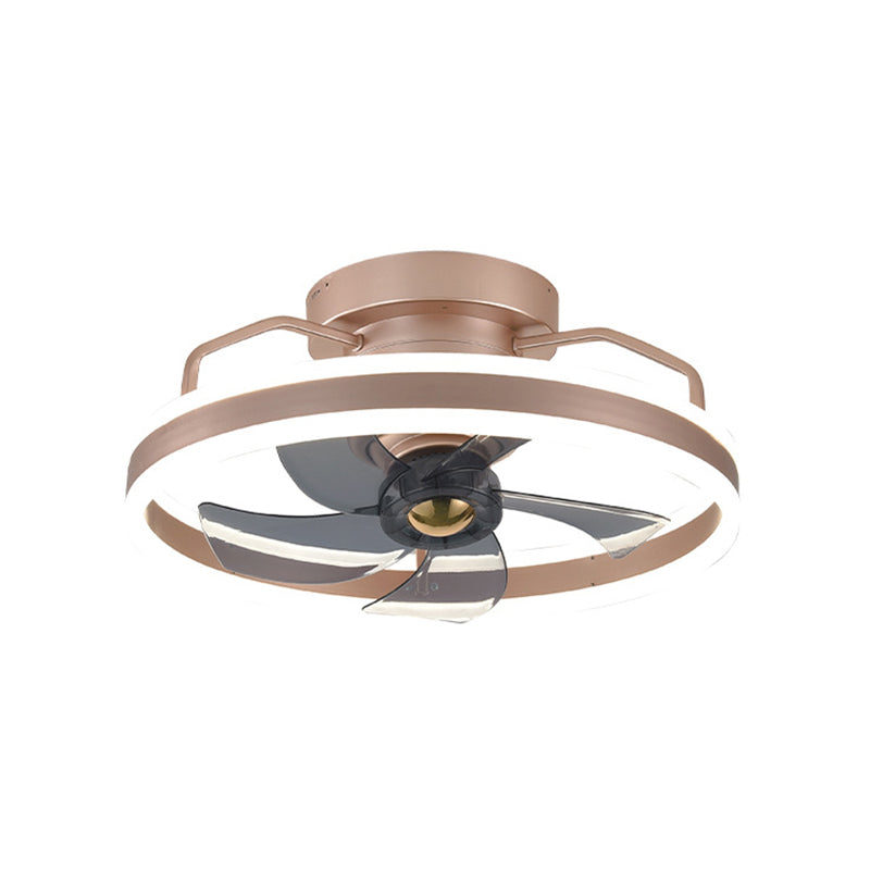 Metal Round Shape Ceiling Fans Light Modern 1-Light Flush Mount Ceiling Fan Light