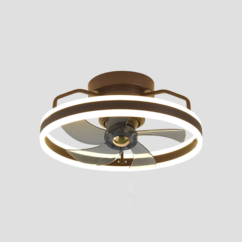 Metal Round Shape Ceiling Fans Light Modern 1-Light Flush Mount Ceiling Fan Light