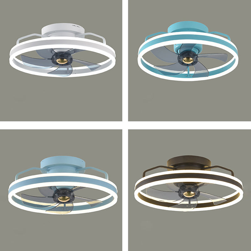 Metal Round Shape Ceiling Fans Light Modern 1-Light Flush Mount Ceiling Fan Light