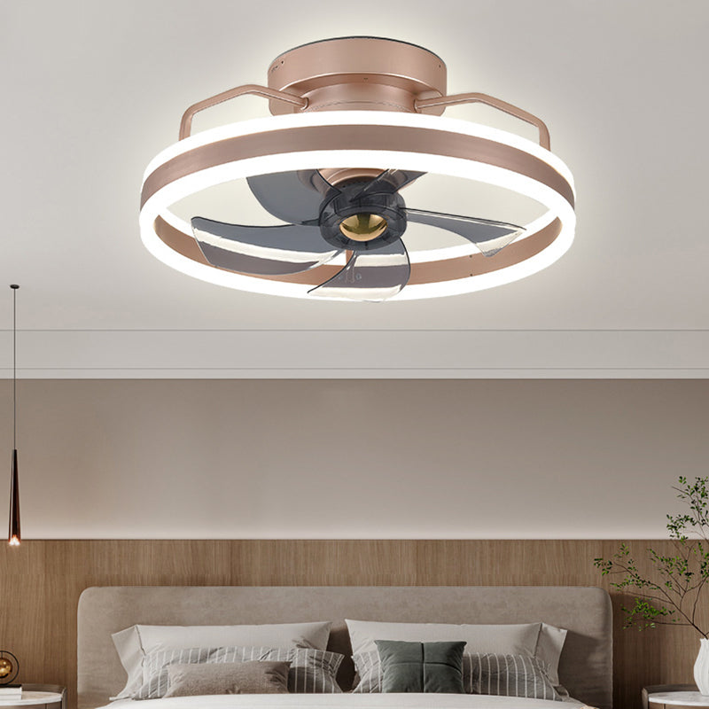 Metal Round Shape Ceiling Fans Light Modern 1-Light Flush Mount Ceiling Fan Light