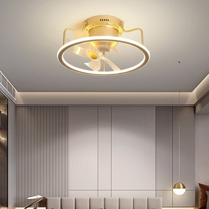 Round Shape Metal Ceiling Fans Light Modern Style 1-Light Ceiling Fan Light