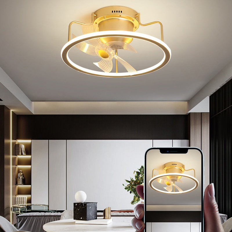 Round Shape Metal Ceiling Fans Light Modern Style 1-Light Ceiling Fan Light