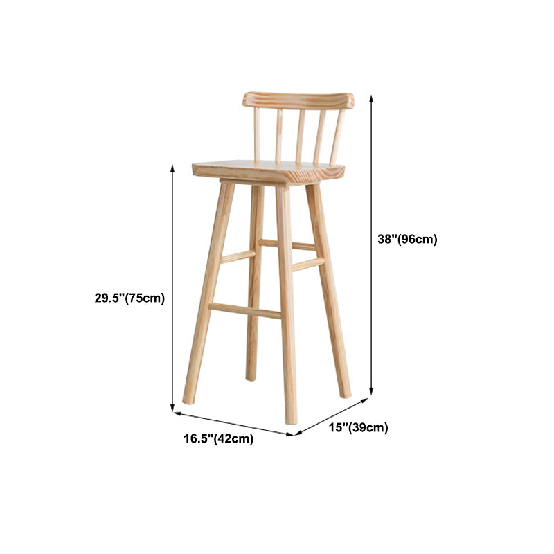 Modern Indoor Counter Stool Natural Solid Wood Square Counter Bar Stool