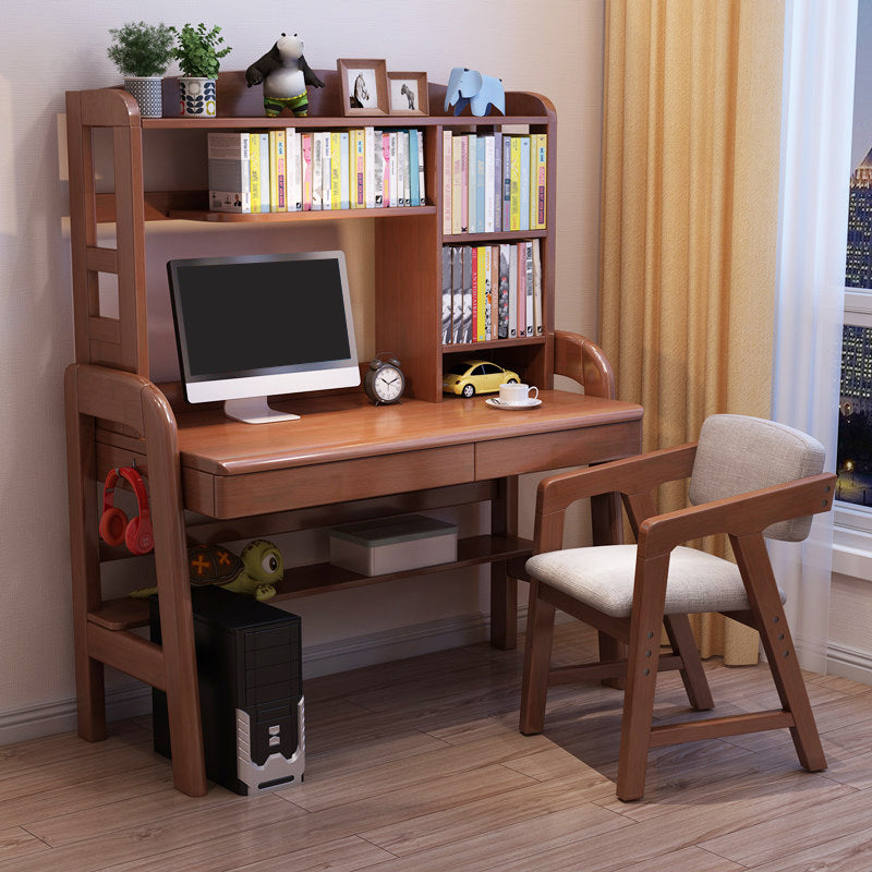 Solid Wood Writing Desk with Drawer Adjustable Height Desk for Bedroom without Chair