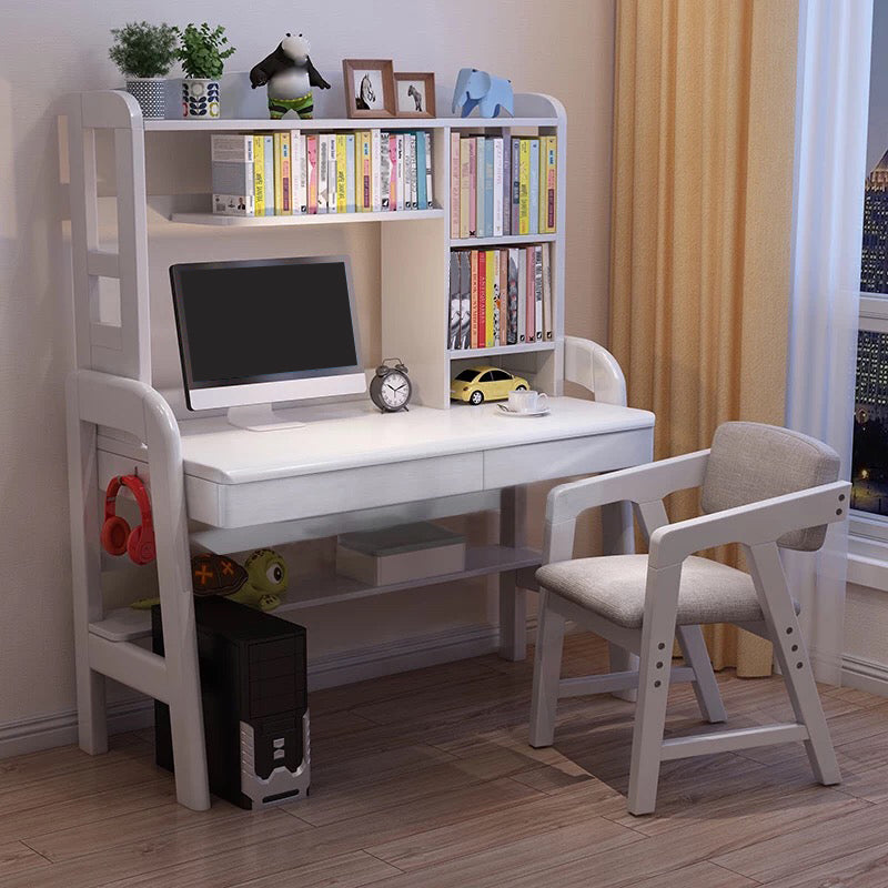 Solid Wood Writing Desk with Drawer Adjustable Height Desk for Bedroom without Chair