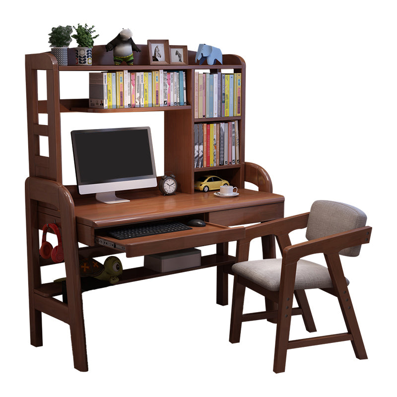 Solid Wood Writing Desk with Drawer Adjustable Height Desk for Bedroom without Chair