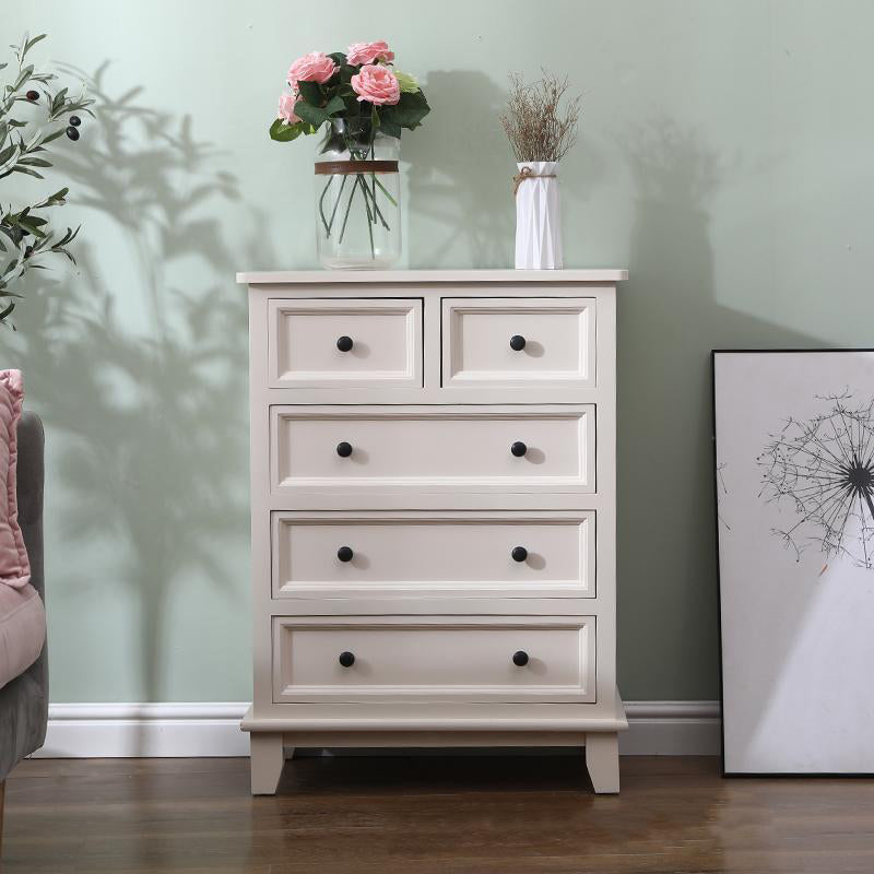 Modern Style White Storage Chest Rustic Solid Wood Chest with Multi Drawers