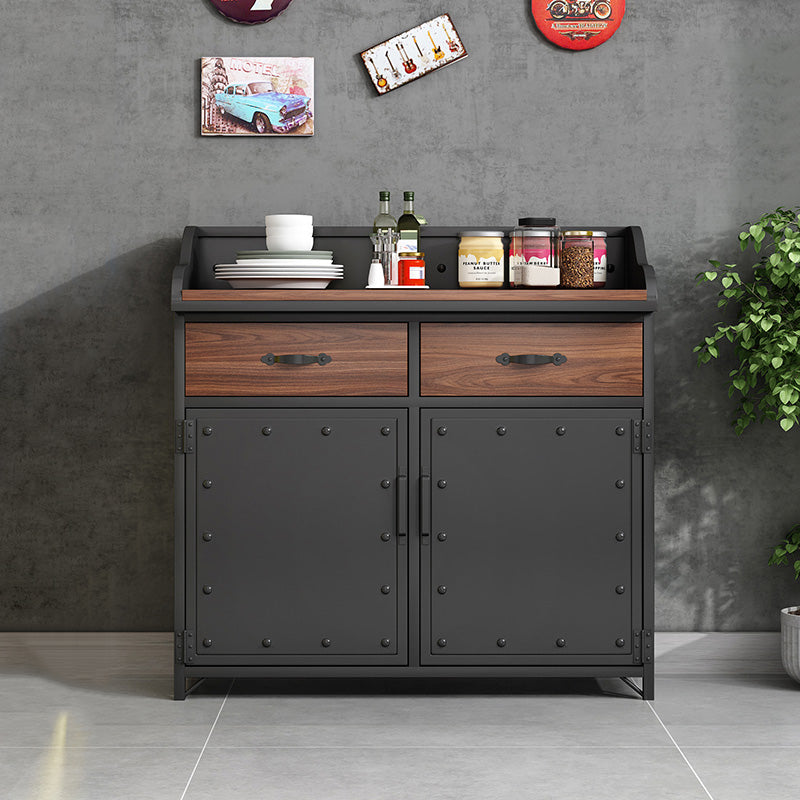 Contemporary Metal Dining Server Wood Countertop Server with Door and Drawers