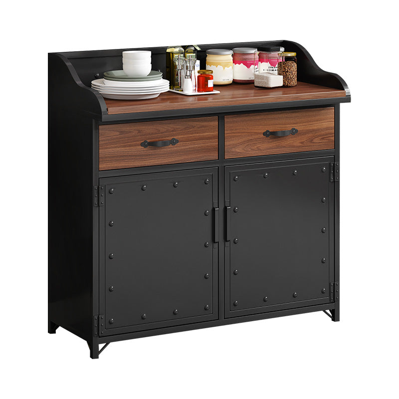 Contemporary Metal Dining Server Wood Countertop Server with Door and Drawers