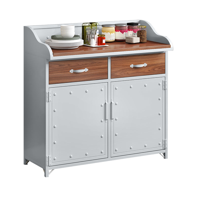 Contemporary Metal Dining Server Wood Countertop Server with Door and Drawers