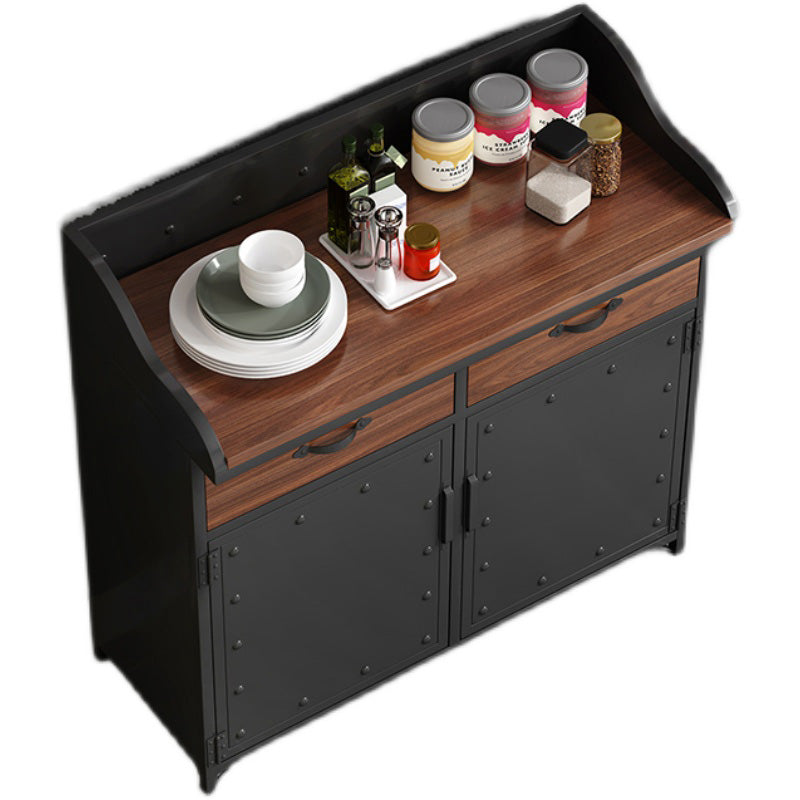 Contemporary Metal Dining Server Wood Countertop Server with Door and Drawers