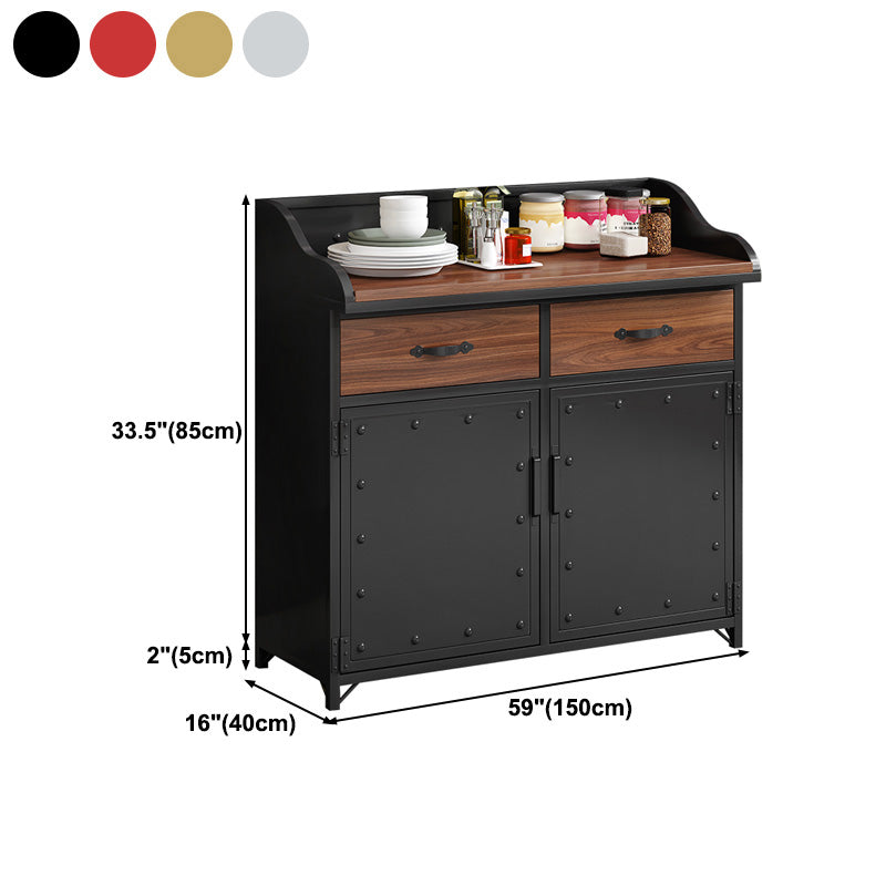 Contemporary Metal Dining Server Wood Countertop Server with Door and Drawers