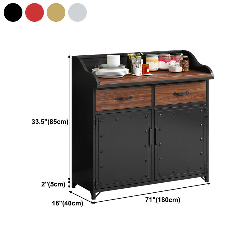 Contemporary Metal Dining Server Wood Countertop Server with Door and Drawers