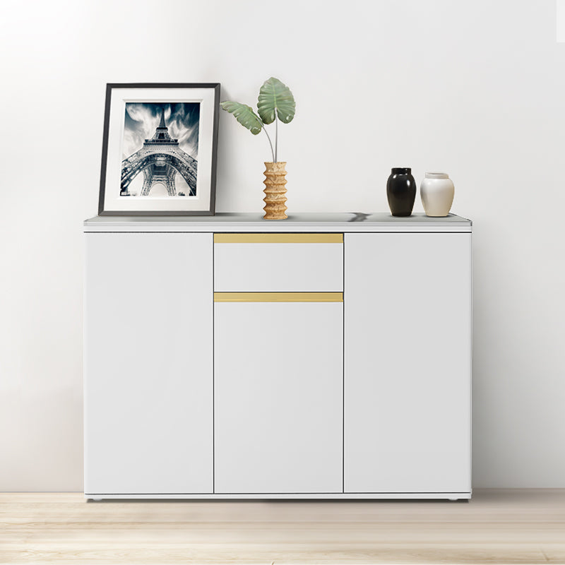 Contemporary Manufactured Wood Dining Server White Adjustable Shelving Sideboard