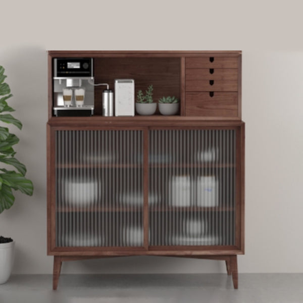 Rubber Wood Living Room Sideboard Cabinet Modern Credenza with Drawers and Storage