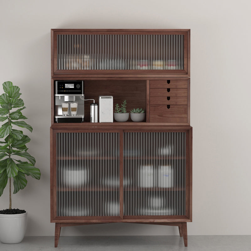 Rubber Wood Living Room Sideboard Cabinet Modern Credenza with Drawers and Storage