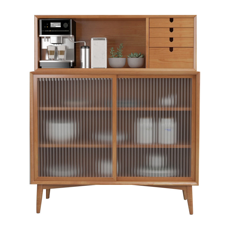 Rubber Wood Living Room Sideboard Cabinet Modern Credenza with Drawers and Storage