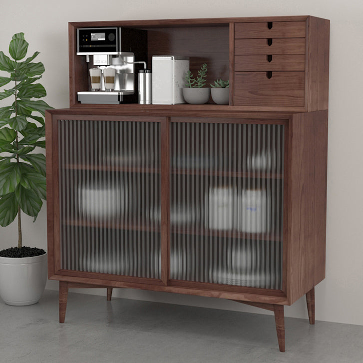 Rubber Wood Living Room Sideboard Cabinet Modern Credenza with Drawers and Storage