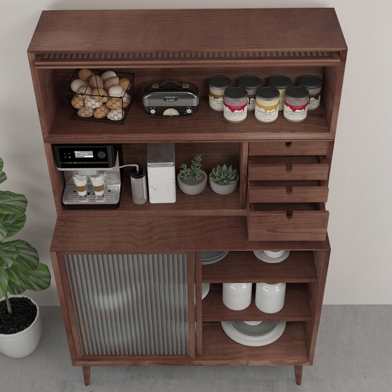 Rubber Wood Living Room Sideboard Cabinet Modern Credenza with Drawers and Storage