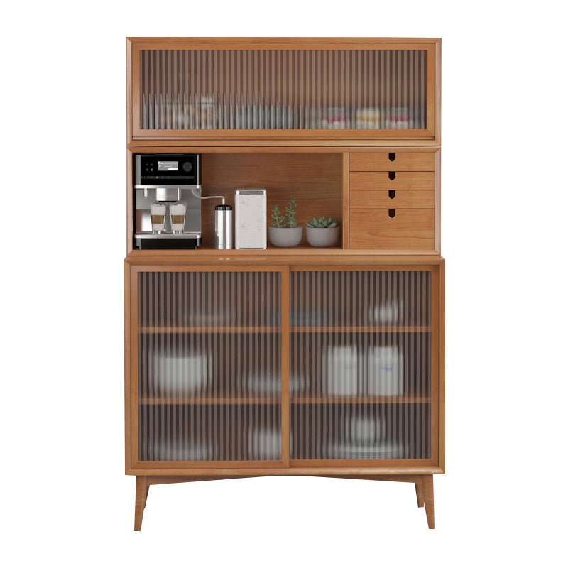 Rubber Wood Living Room Sideboard Cabinet Modern Credenza with Drawers and Storage