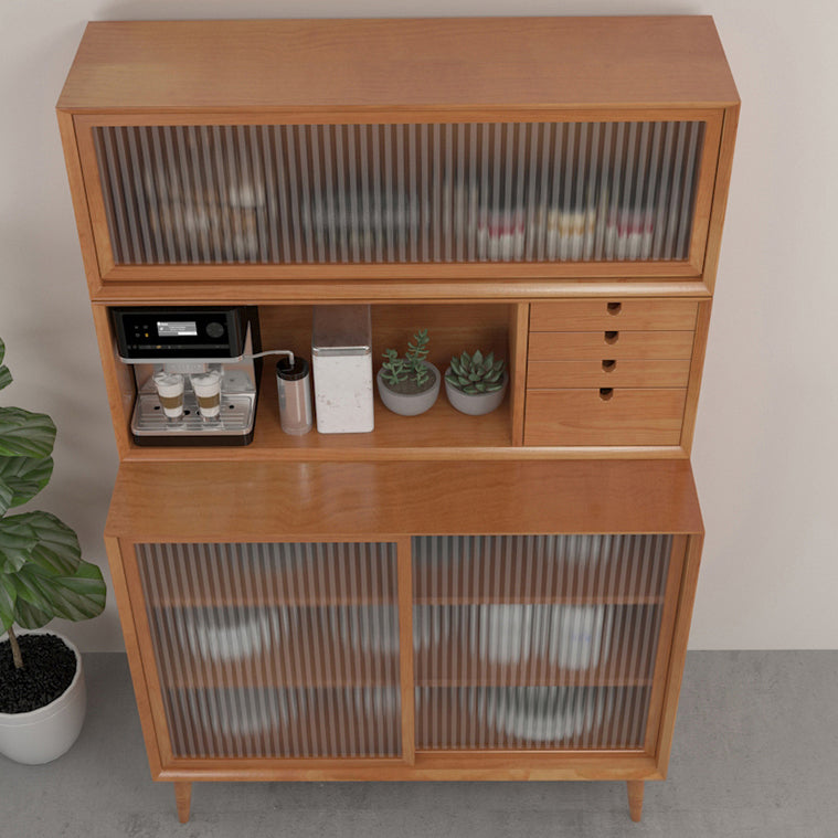 Rubber Wood Living Room Sideboard Cabinet Modern Credenza with Drawers and Storage