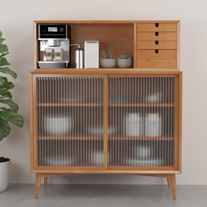 Rubber Wood Living Room Sideboard Cabinet Modern Credenza with Drawers and Storage