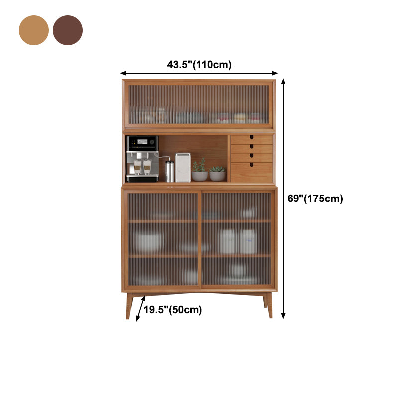 Rubber Wood Living Room Sideboard Cabinet Modern Credenza with Drawers and Storage