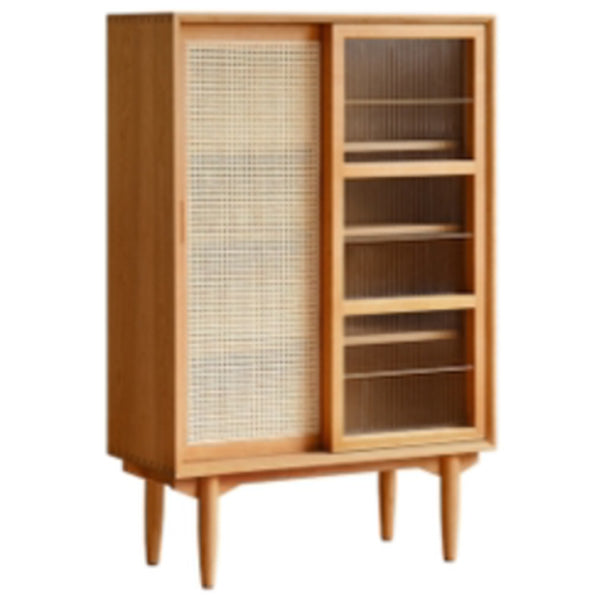 Sliding Door Solid Wood Sideboard Modern Server Cabinet with Storage for Kitchen