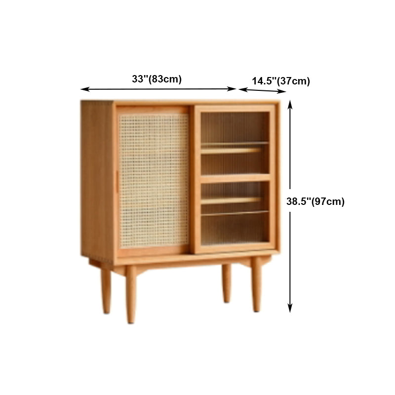 Sliding Door Solid Wood Sideboard Modern Server Cabinet with Storage for Kitchen