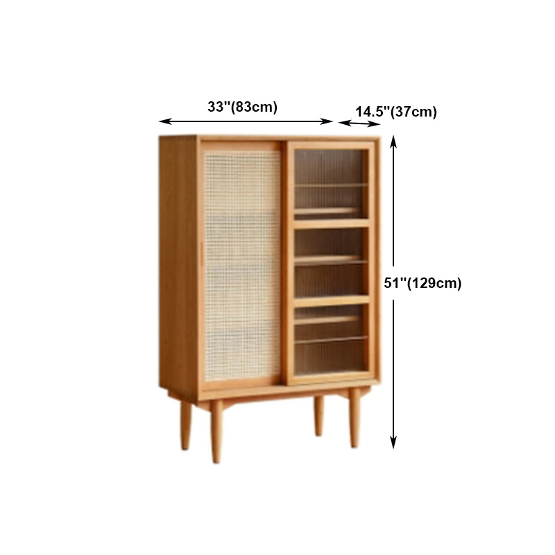 Sliding Door Solid Wood Sideboard Modern Server Cabinet with Storage for Kitchen