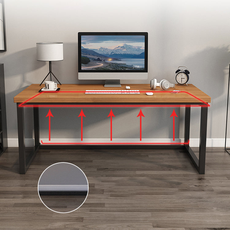 Rectangular Writing Desk Solid Wood Top Desk with Metal Black Legs